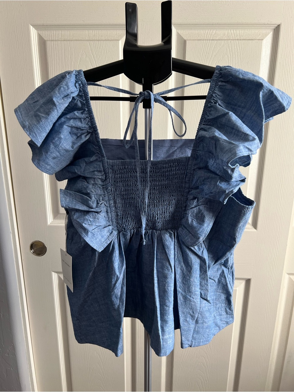 Free Assembly Light Blue Square-Neck Ruffle Sleeve Top - Picture 8 of 10